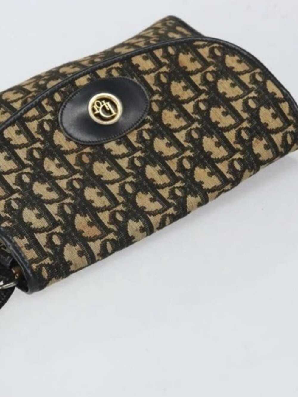 Christian Dior Trotter Canvas Shoulder Bag Navy Gold Auth 168551 - Picture 6 of 16